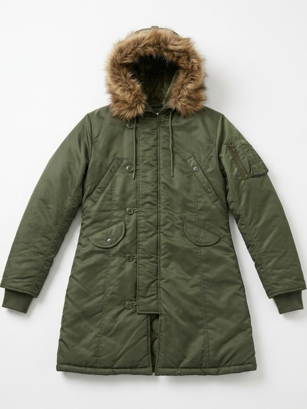 Steve Madden Olive Green Puffer Parka with Faux Fur Hood